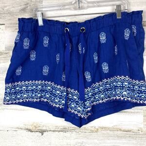 Lilly Pulitzer Women’s XL Blue Lazuli Lanterns Linen Boho Drawstring Shorts NEW